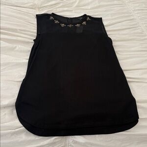 Ann Taylor Black Top with Embellished Neckline